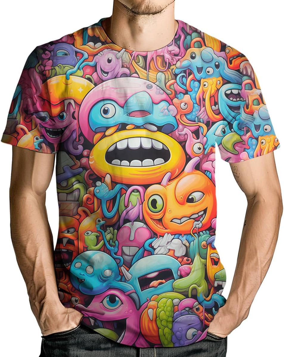 Men Women 3D Trippy Graffiti Animation Graphic T-Shirt Short Sleeve Crewneck Shirt - 7DAY'S