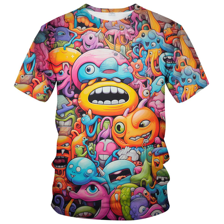 Men Women 3D Trippy Graffiti Animation Graphic T-Shirt Short Sleeve Crewneck Shirt - 7DAY'S