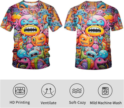 Men Women 3D Trippy Graffiti Animation Graphic T-Shirt Short Sleeve Crewneck Shirt - 7DAY'S