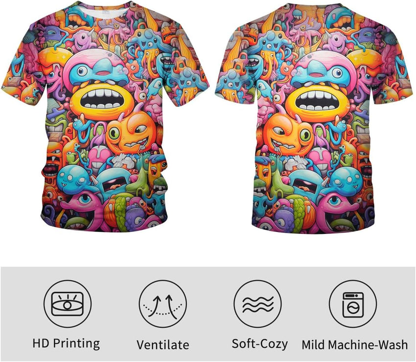 Men Women 3D Trippy Graffiti Animation Graphic T-Shirt Short Sleeve Crewneck Shirt - 7DAY'S