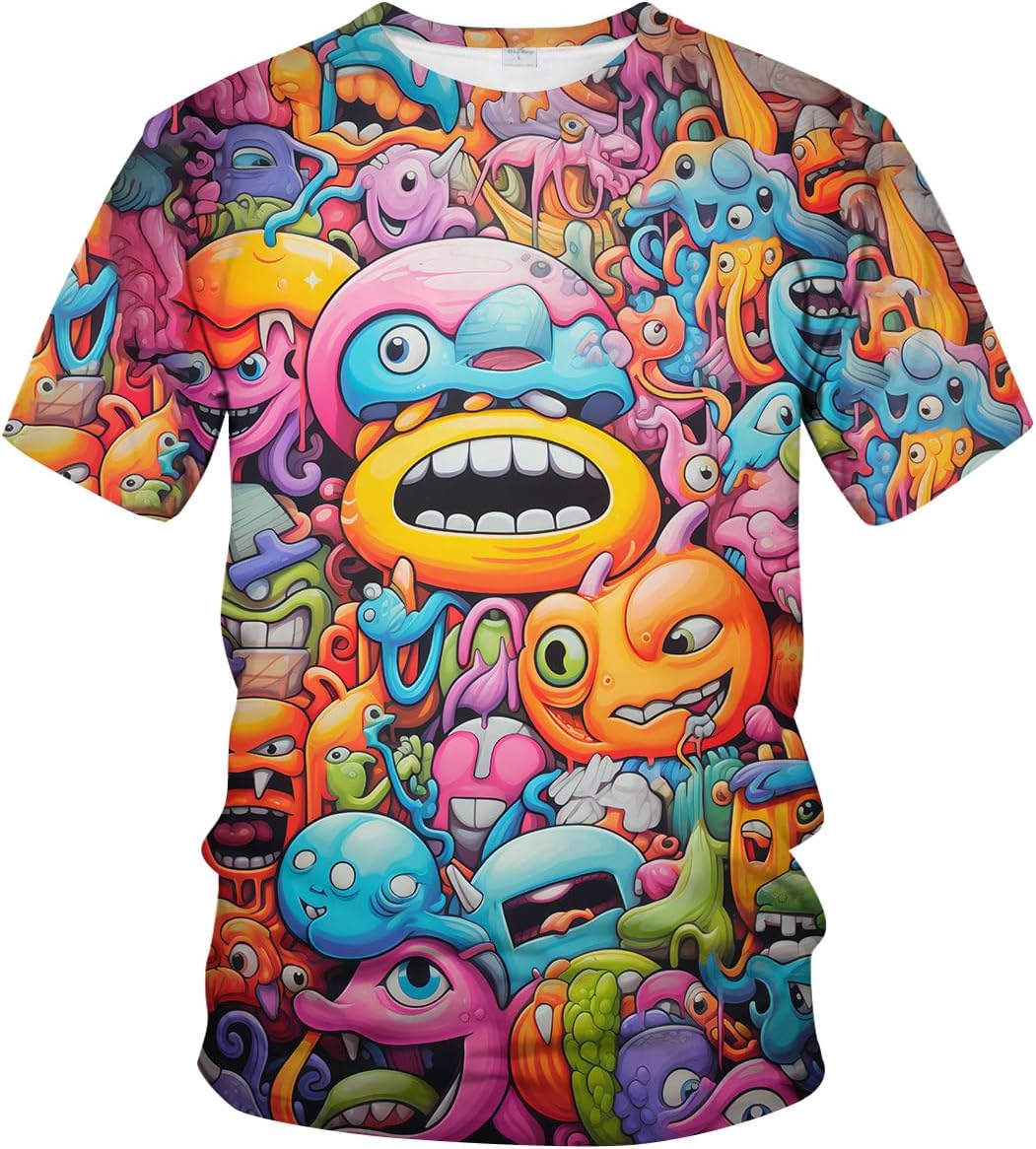 Men Women 3D Trippy Graffiti Animation Graphic T-Shirt Short Sleeve Crewneck Shirt - 7DAY'S