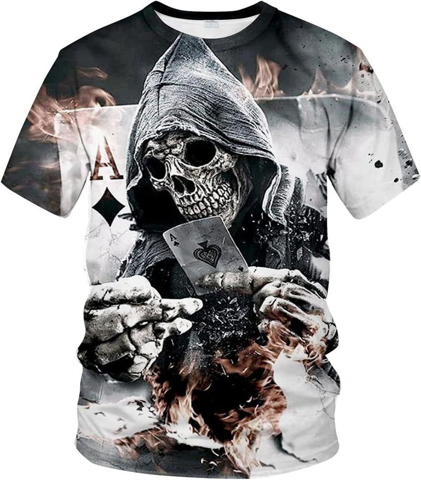 Men's Black and White Skull Shirt 3D Printing Short Sleeve T-Shirt - 7DAY'S