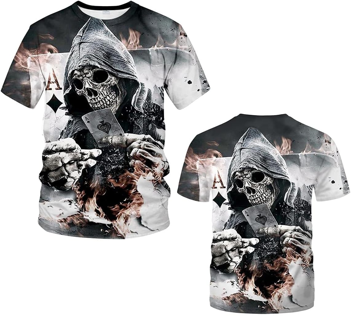 Men's Black and White Skull Shirt 3D Printing Short Sleeve T-Shirt - 7DAY'S