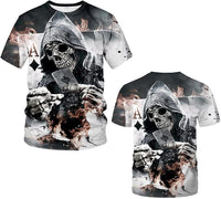Men's Black and White Skull Shirt 3D Printing Short Sleeve T-Shirt - 7DAY'S