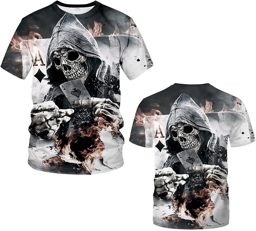 Men's Black and White Skull Shirt 3D Printing Short Sleeve T-Shirt - 7DAY'S