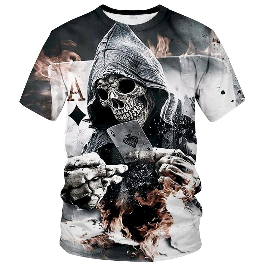 Men's Black and White Skull Shirt 3D Printing Short Sleeve T-Shirt - 7DAY'S