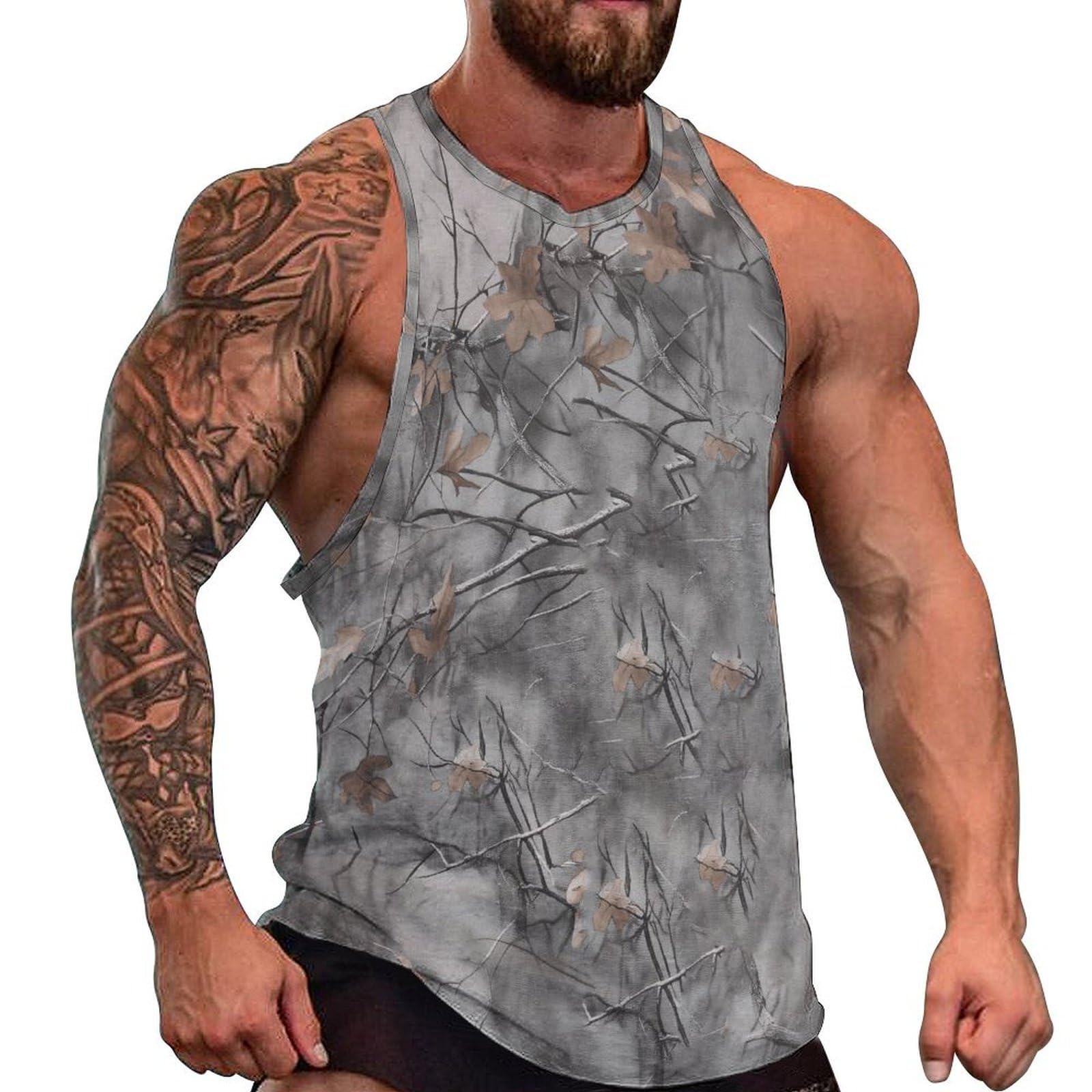 Men's Camo Tank Tops Novelty Leaf Graphic 3D Print Muscle Casual Sleeveless T-Shirt - 7DAY'S