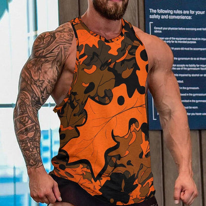 Men's Camo Tank Tops Novelty Leaf Graphic 3D Print Muscle Casual Sleeveless T-Shirt - 7DAY'S
