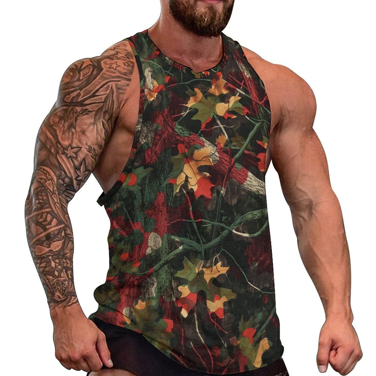 Men's Camo Tank Tops Novelty Leaf Graphic 3D Print Muscle Casual Sleeveless T-Shirt - 7DAY'S