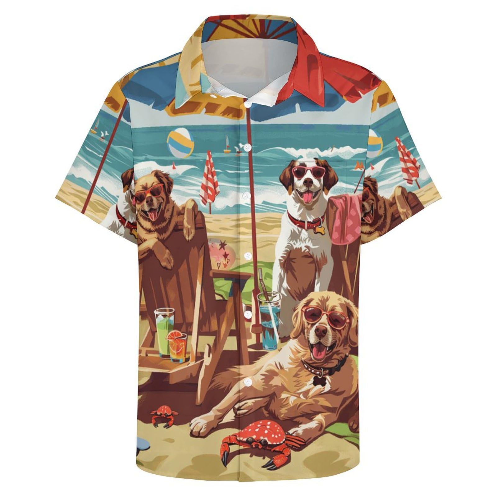 Men's Hawaiian Beach Dog Cat Shirt Short Sleeve Aloha Shirt Floral Button Down Tropical Hawaii Shirts - 7DAY'S