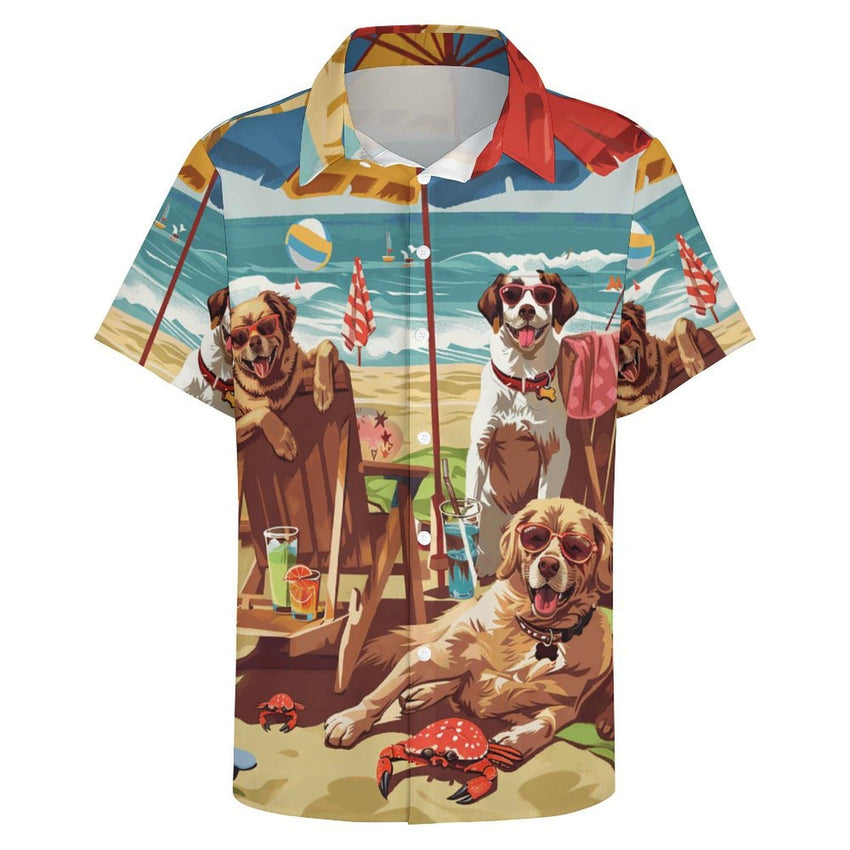 Men's Hawaiian Beach Dog Cat Shirt Short Sleeve Aloha Shirt Floral Button Down Tropical Hawaii Shirts - 7DAY'S