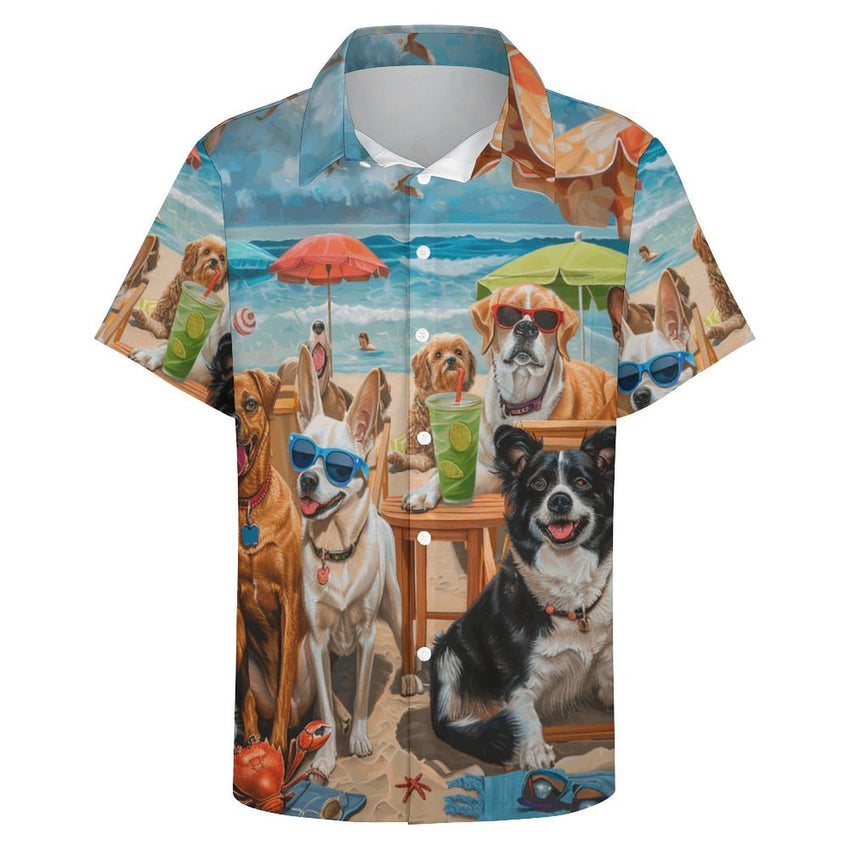 Men's Hawaiian Beach Dog Cat Shirt Short Sleeve Aloha Shirt Floral Button Down Tropical Hawaii Shirts - 7DAY'S