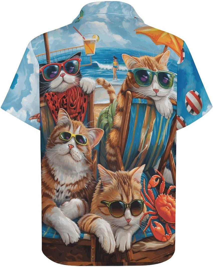 Men's Hawaiian Beach Dog Cat Shirt Short Sleeve Aloha Shirt Floral Button Down Tropical Hawaii Shirts - 7DAY'S