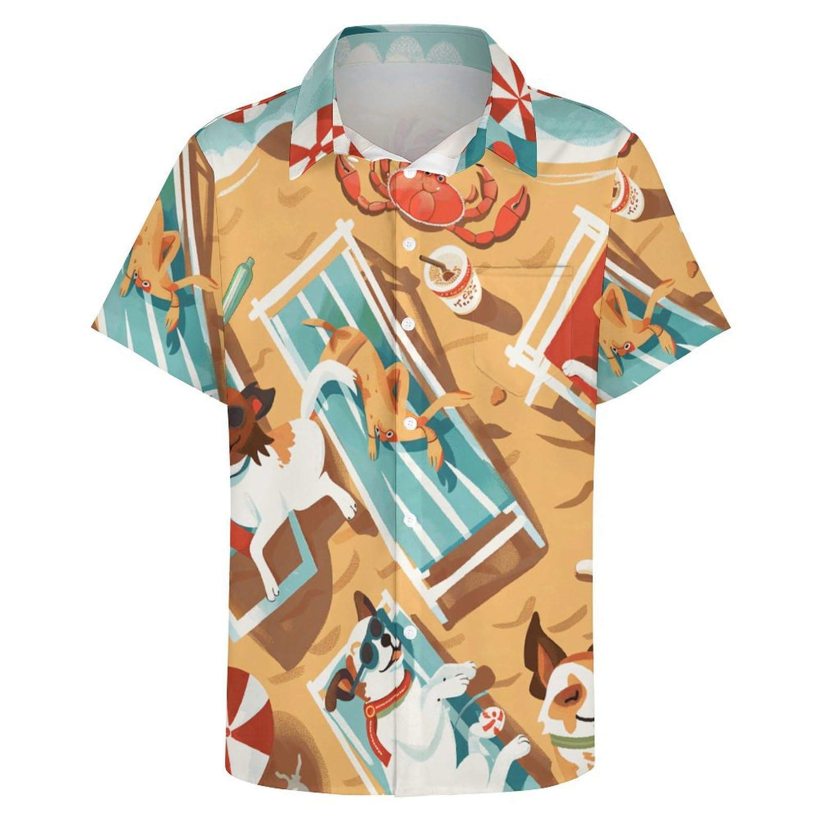Men's Hawaiian Beach Dog Cat Shirt Short Sleeve Aloha Shirt Floral Button Down Tropical Hawaii Shirts - 7DAY'S