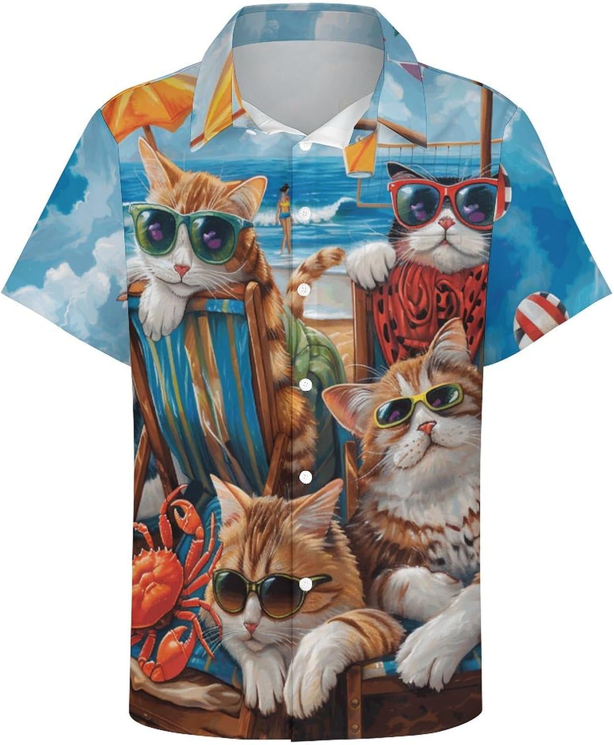 Men's Hawaiian Beach Dog Cat Shirt Short Sleeve Aloha Shirt Floral Button Down Tropical Hawaii Shirts - 7DAY'S