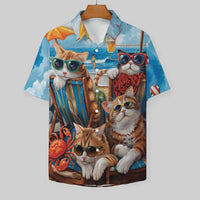 Men's Hawaiian Beach Dog Cat Shirt Short Sleeve Aloha Shirt Floral Button Down Tropical Hawaii Shirts - 7DAY'S