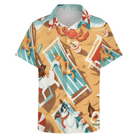 Men's Hawaiian Beach Dog Cat Shirt Short Sleeve Aloha Shirt Floral Button Down Tropical Hawaii Shirts - 7DAY'S