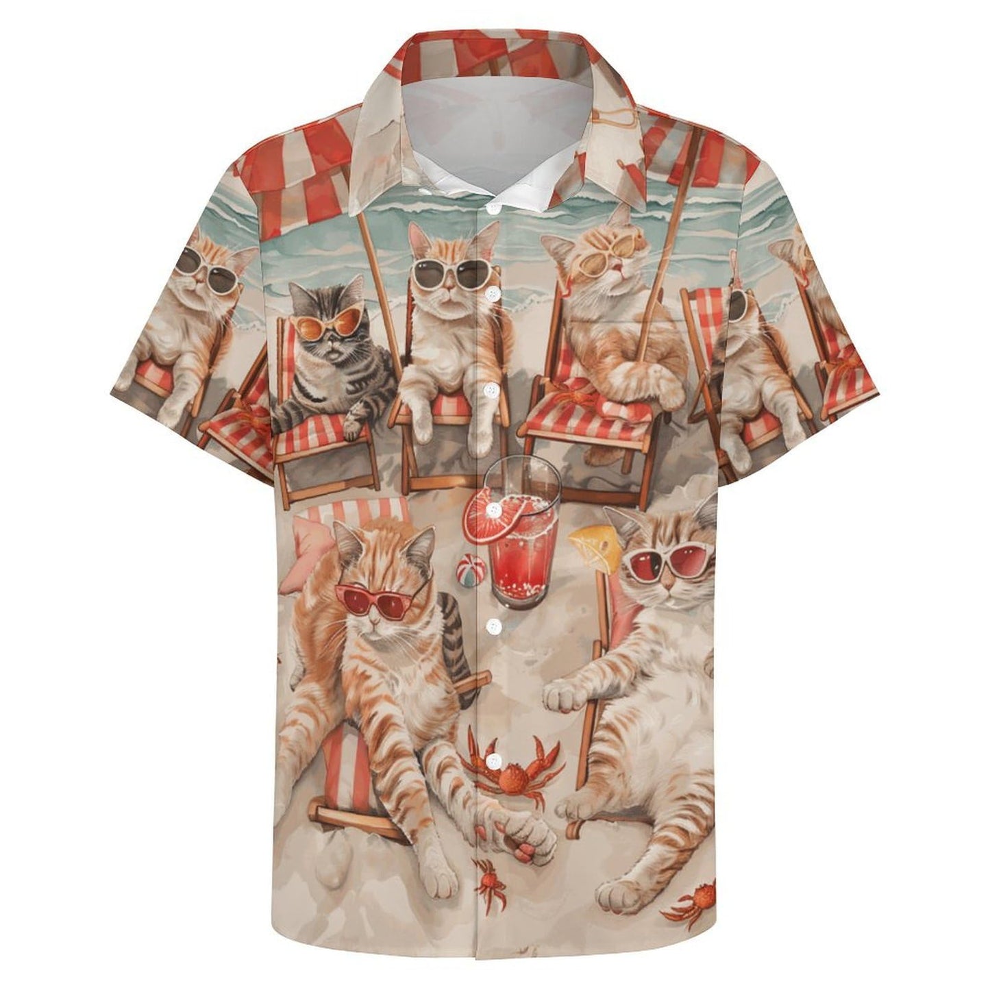 Men's Hawaiian Beach Dog Cat Shirt Short Sleeve Aloha Shirt Floral Button Down Tropical Hawaii Shirts - 7DAY'S