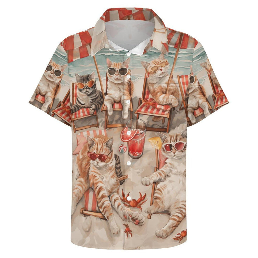 Men's Hawaiian Beach Dog Cat Shirt Short Sleeve Aloha Shirt Floral Button Down Tropical Hawaii Shirts - 7DAY'S