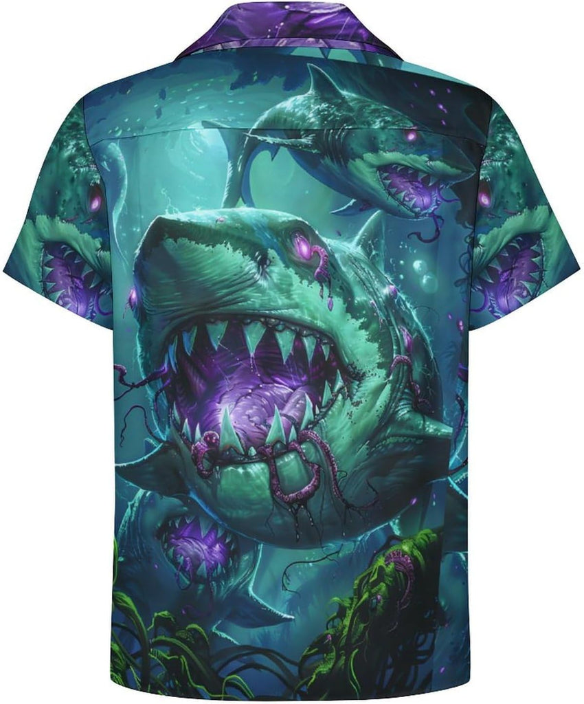 Mens Hawaiian Shark Shirts Short Sleeve Button Up Beach Summer Button Down Hawaiian Trippy Shirt for Men Women - 7DAY'S