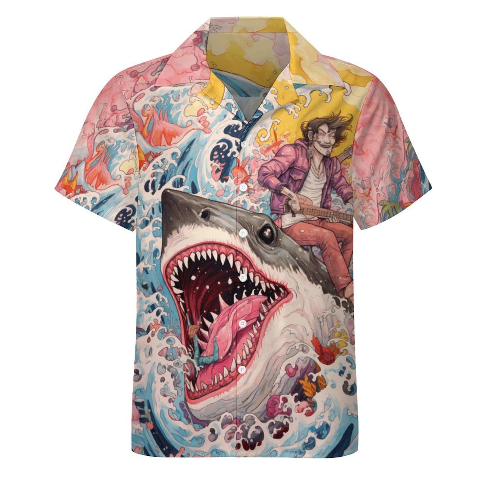 Mens Hawaiian Shark Shirts Short Sleeve Button Up Beach Summer Button Down Hawaiian Trippy Shirt for Men Women - 7DAY'S