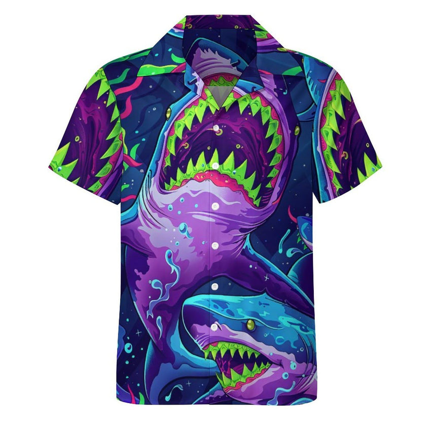 Mens Hawaiian Shark Shirts Short Sleeve Button Up Beach Summer Button Down Hawaiian Trippy Shirt for Men Women - 7DAY'S