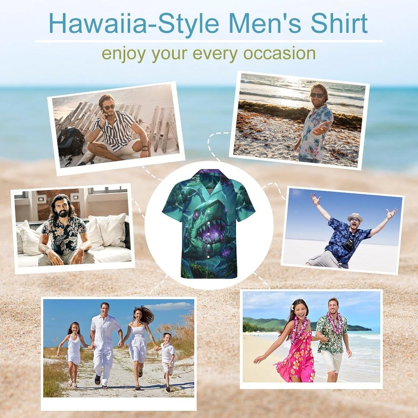 Mens Hawaiian Shark Shirts Short Sleeve Button Up Beach Summer Button Down Hawaiian Trippy Shirt for Men Women - 7DAY'S
