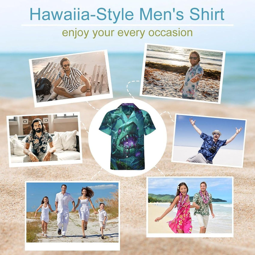 Mens Hawaiian Shark Shirts Short Sleeve Button Up Beach Summer Button Down Hawaiian Trippy Shirt for Men Women - 7DAY'S