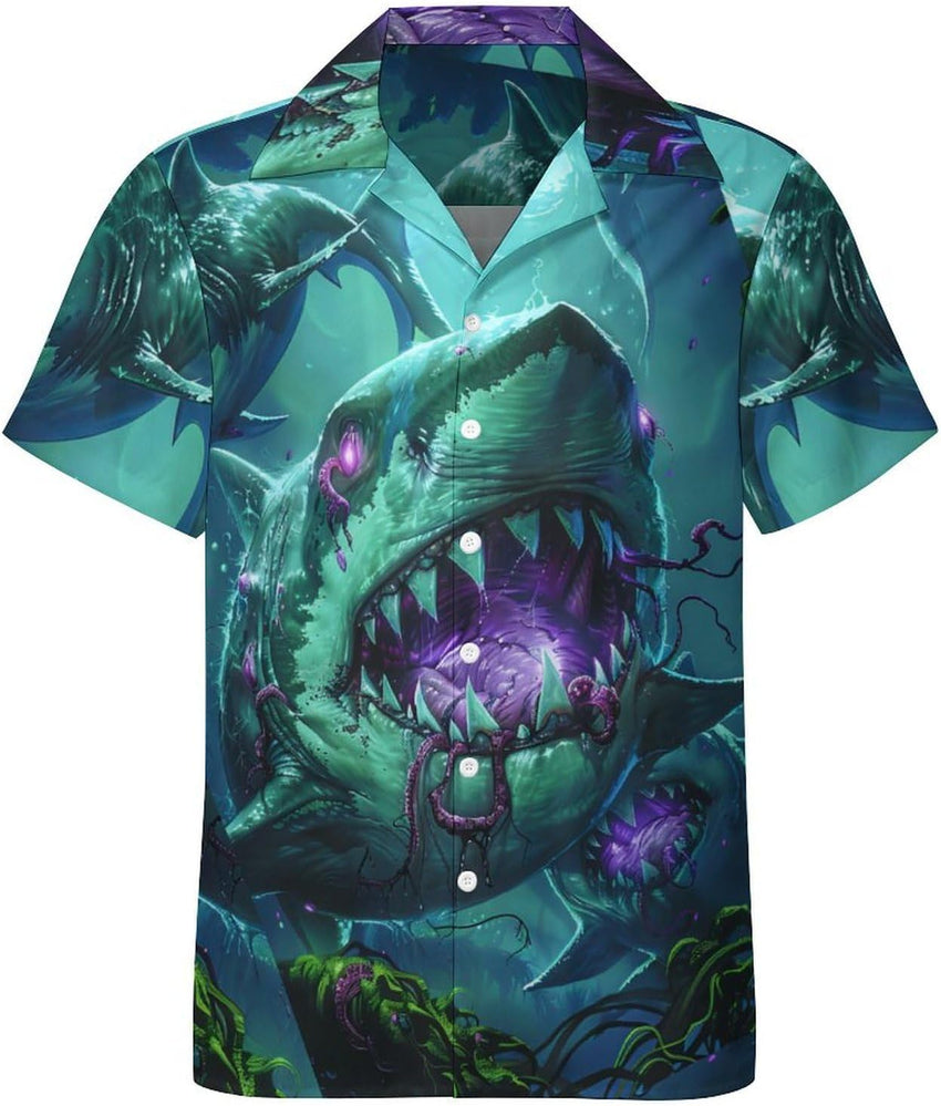 Mens Hawaiian Shark Shirts Short Sleeve Button Up Beach Summer Button Down Hawaiian Trippy Shirt for Men Women - 7DAY'S