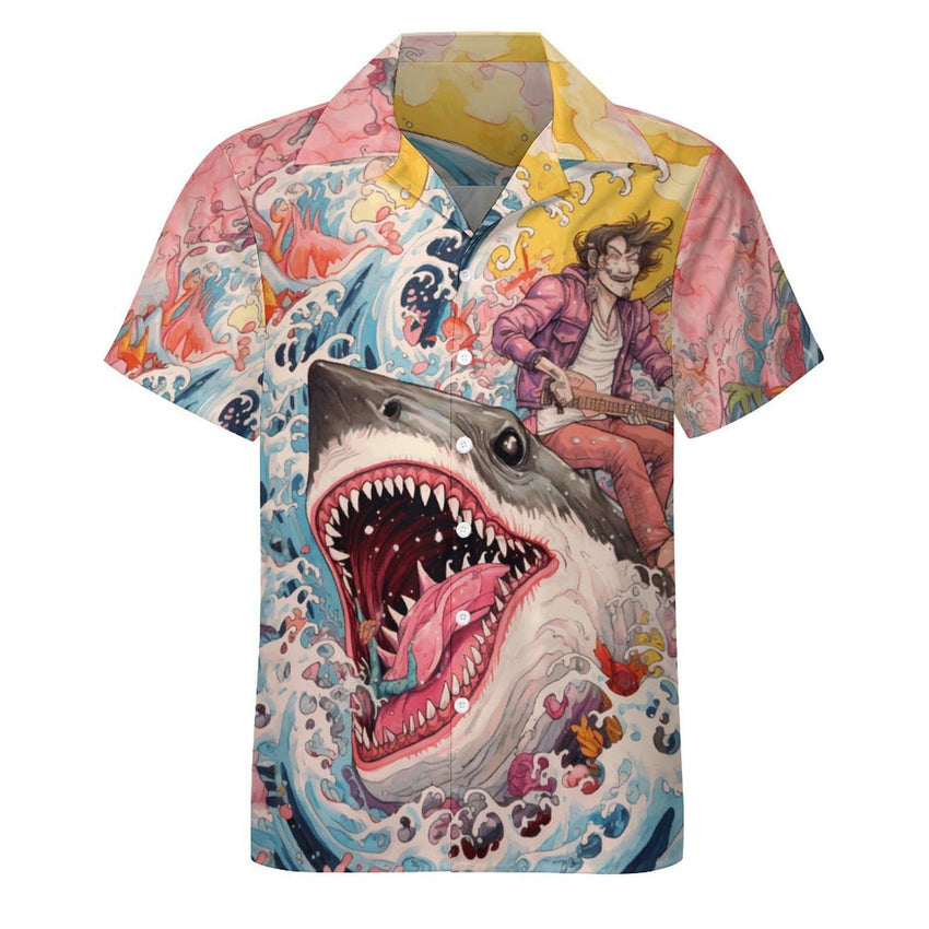 Mens Hawaiian Shark Shirts Short Sleeve Button Up Beach Summer Button Down Hawaiian Trippy Shirt for Men Women - 7DAY'S