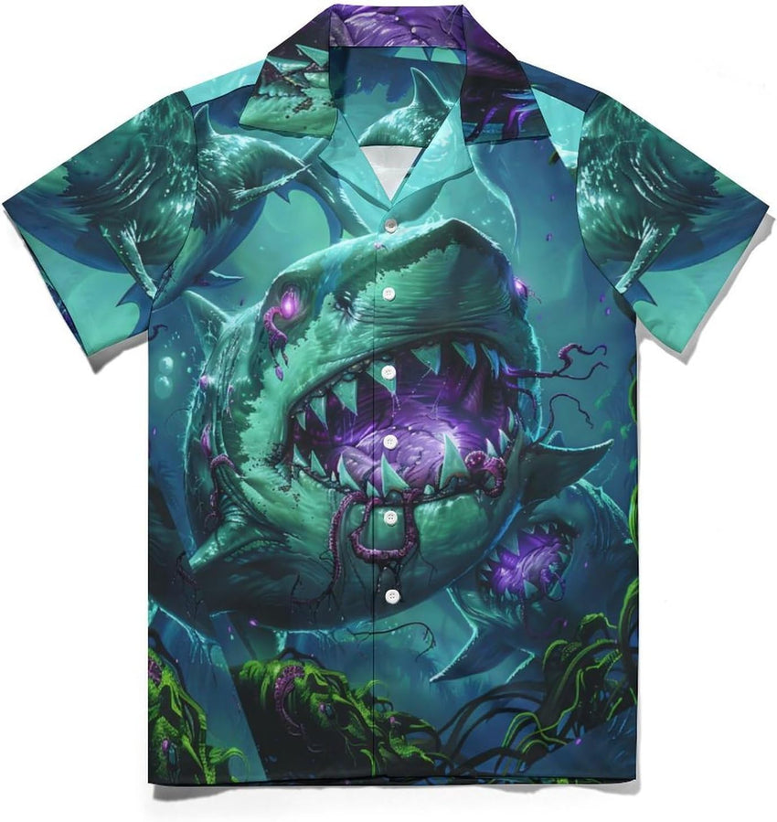 Mens Hawaiian Shark Shirts Short Sleeve Button Up Beach Summer Button Down Hawaiian Trippy Shirt for Men Women - 7DAY'S