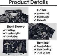 Mens Mushroom Button Down Shirt Short Sleeve Shirts Novelty Hawaiian Holiday Summer Funny Tops - 7DAY'S