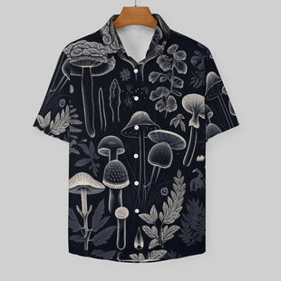 Mens Mushroom Button Down Shirt Short Sleeve Shirts Novelty Hawaiian Holiday Summer Funny Tops - 7DAY'S