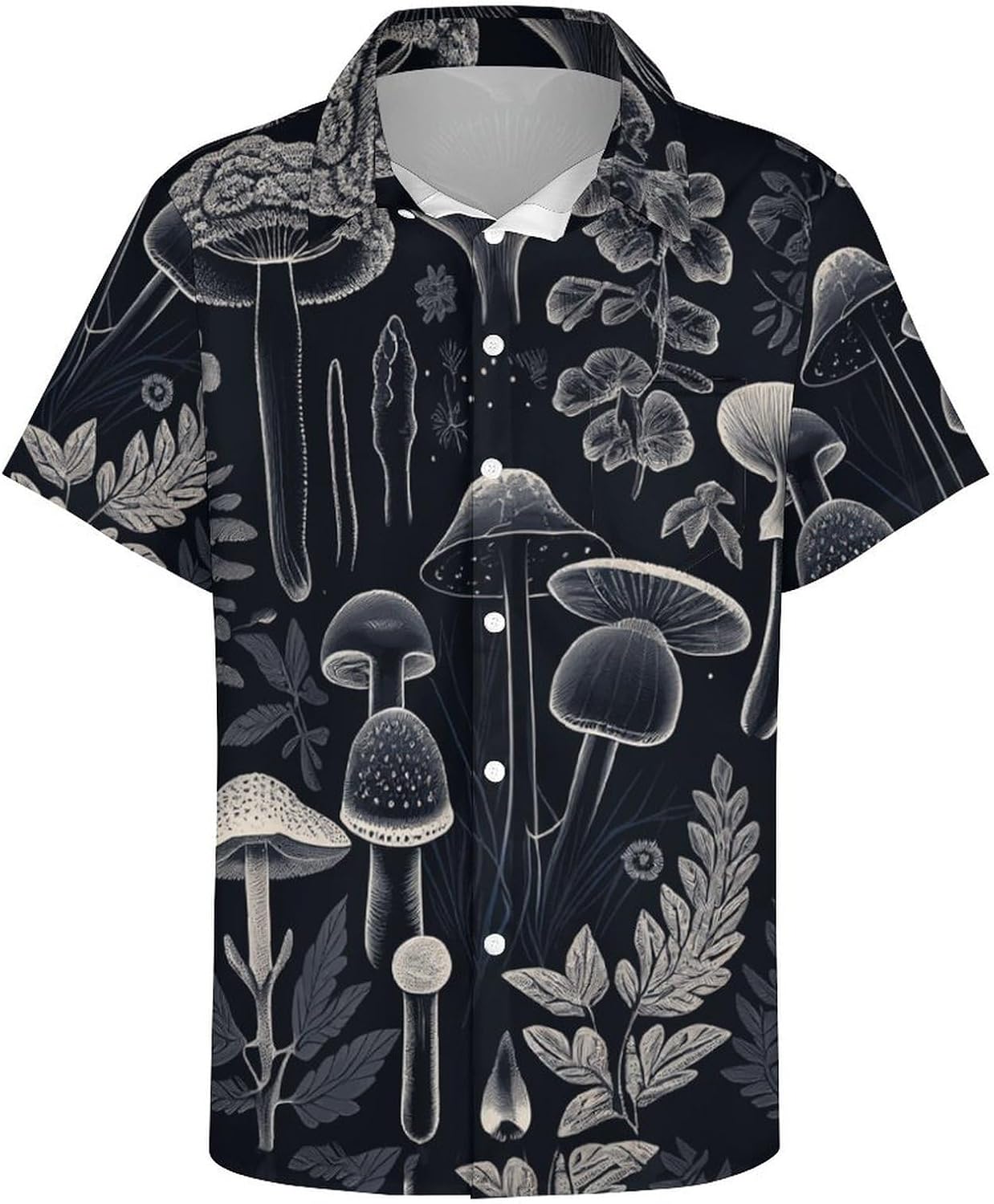 Mens Mushroom Button Down Shirt Short Sleeve Shirts Novelty Hawaiian Holiday Summer Funny Tops - 7DAY'S