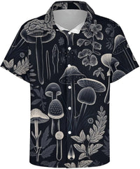 Mens Mushroom Button Down Shirt Short Sleeve Shirts Novelty Hawaiian Holiday Summer Funny Tops - 7DAY'S