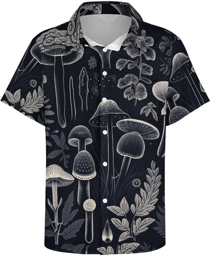 Mens Mushroom Button Down Shirt Short Sleeve Shirts Novelty Hawaiian Holiday Summer Funny Tops - 7DAY'S