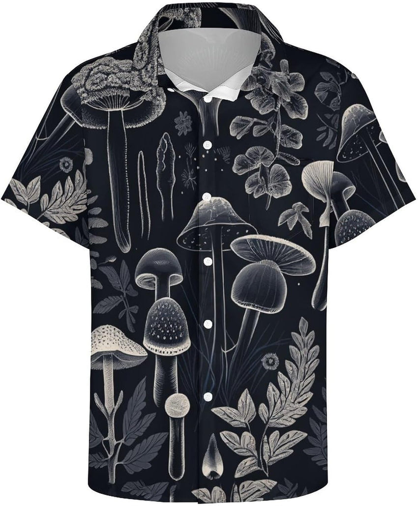 Mens Mushroom Button Down Shirt Short Sleeve Shirts Novelty Hawaiian Holiday Summer Funny Tops - 7DAY'S