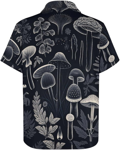 Mens Mushroom Button Down Shirt Short Sleeve Shirts Novelty Hawaiian Holiday Summer Funny Tops - 7DAY'S