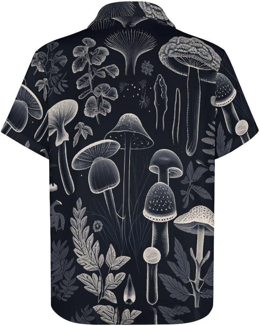 Mens Mushroom Button Down Shirt Short Sleeve Shirts Novelty Hawaiian Holiday Summer Funny Tops - 7DAY'S