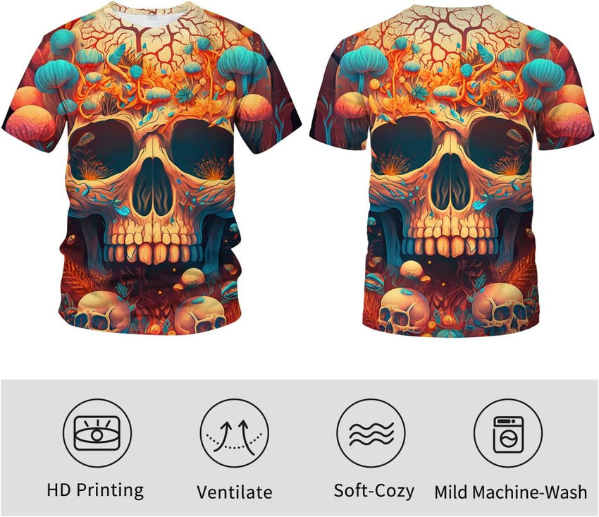 Men's Skull Graphic Tshirt 3D Print Skeleton Shirt for Men Funny Skull Tees Top - 7DAY'S