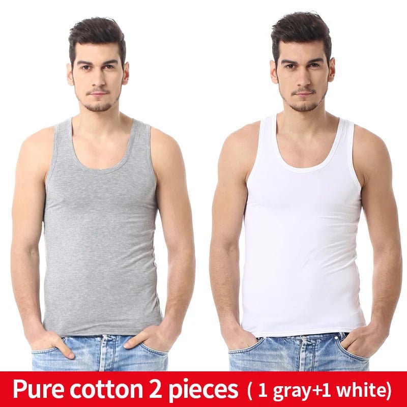 Men's solid color basic cotton narrow shoulder vest fashion casual men's T-shirt sports fitness Joker round neck youth vest - 7DAY'S