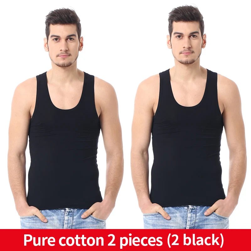 Men's solid color basic cotton narrow shoulder vest fashion casual men's T-shirt sports fitness Joker round neck youth vest - 7DAY'S