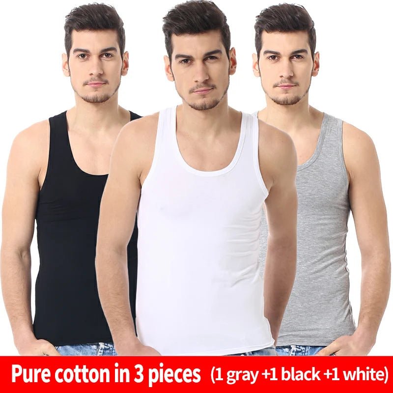 Men's solid color basic cotton narrow shoulder vest fashion casual men's T-shirt sports fitness Joker round neck youth vest - 7DAY'S