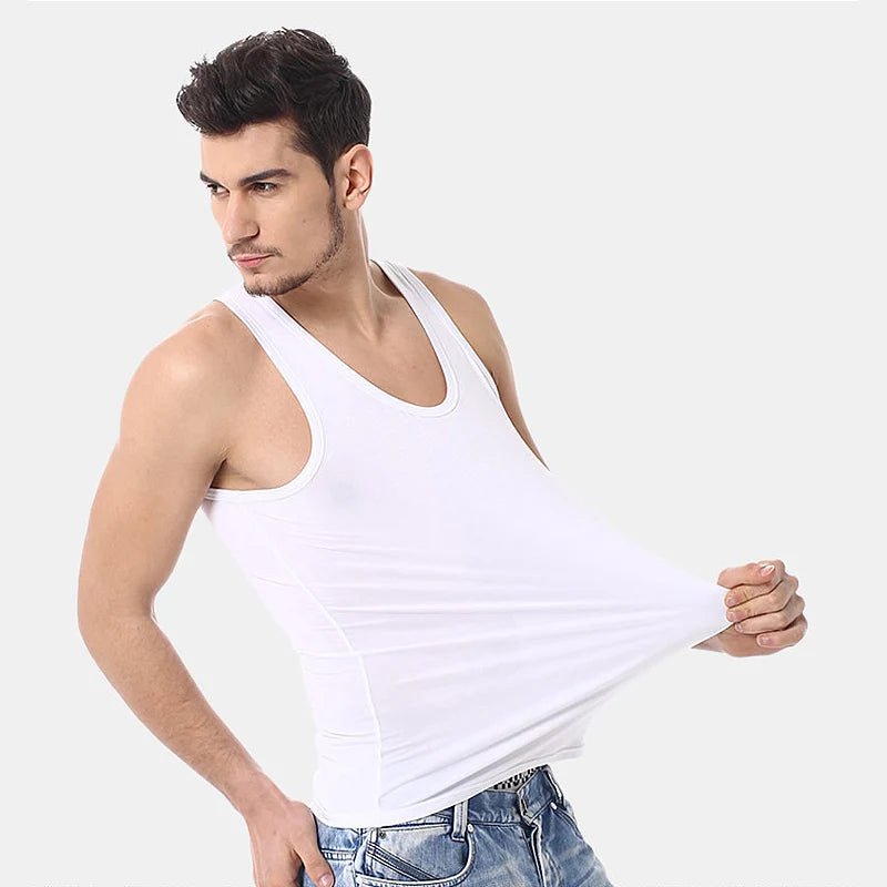 Men's solid color basic cotton narrow shoulder vest fashion casual men's T-shirt sports fitness Joker round neck youth vest - 7DAY'S