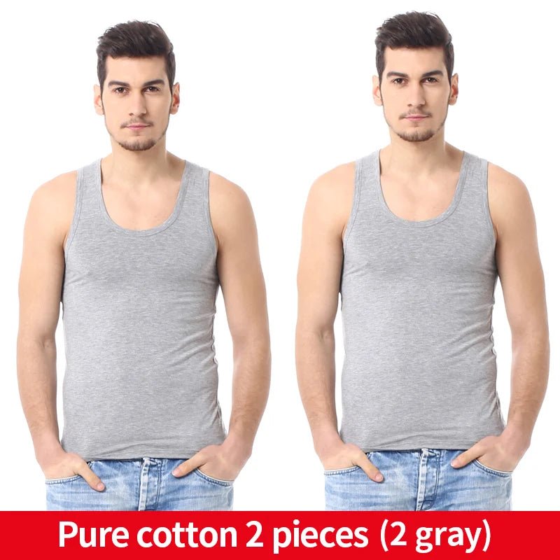 Men's solid color basic cotton narrow shoulder vest fashion casual men's T-shirt sports fitness Joker round neck youth vest - 7DAY'S