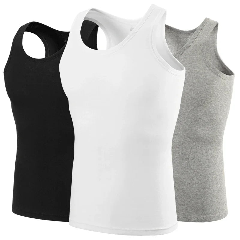 Men's solid color basic cotton narrow shoulder vest fashion casual men's T-shirt sports fitness Joker round neck youth vest - 7DAY'S