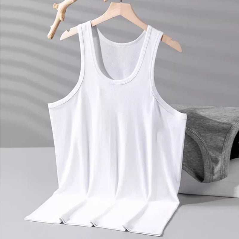 Men's solid color basic cotton narrow shoulder vest fashion casual men's T-shirt sports fitness Joker round neck youth vest - 7DAY'S