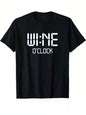 Men's Wine O'Clock Graphic T-Shirt - Black Casual Short Sleeve Crew Neck Tee with White Pixelated Print, Perfect for - 7DAY'S