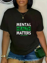 Mental Health Matters Awareness T-Shirt – Stigma - Ending, Soft, Casual Short Sleeve, Black with Green Lettering, Unisex Design for Casual Attire - 7DAY'S