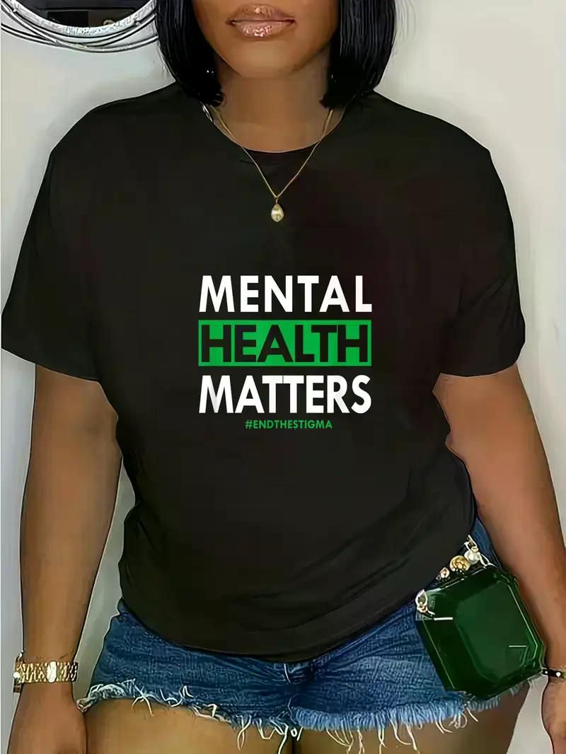 Mental Health Matters Awareness T-Shirt – Stigma - Ending, Soft, Casual Short Sleeve, Black with Green Lettering, Unisex Design for Casual Attire - 7DAY'S